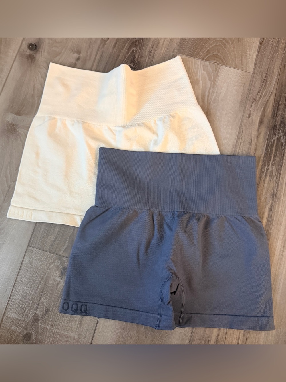 High Waist Fold-Over Shorts Duo in Cream and Slate